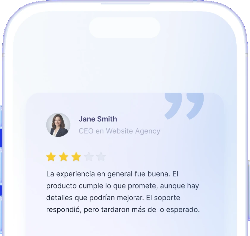 Resenly en el móvil mostrando la reseña de un cliente