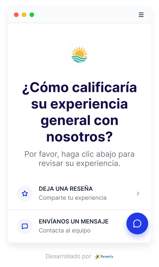 Página de reseña personalizada preguntando cómo calificaría el cliente su experiencia