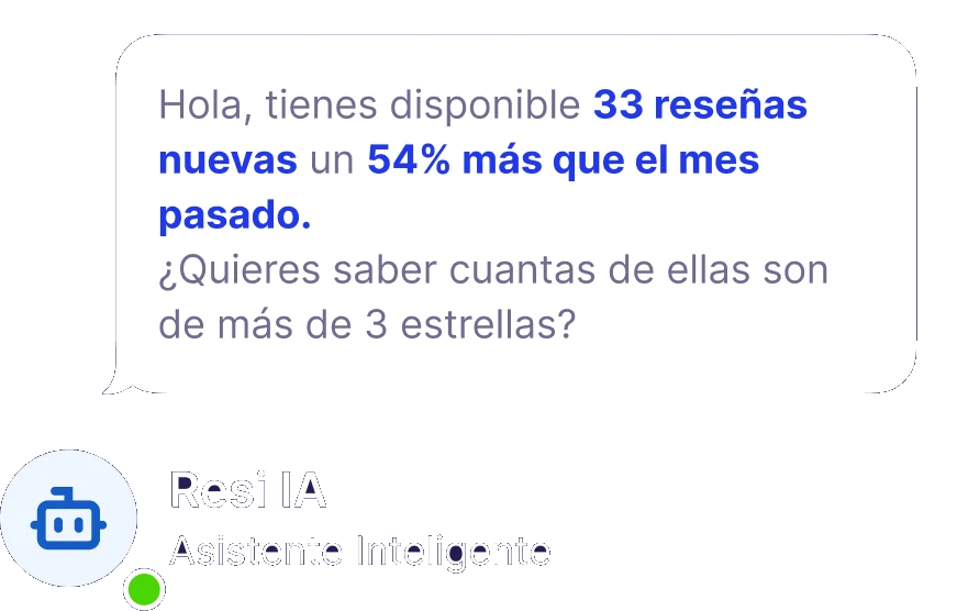 Resi AI respondiendo cuántas reseñas nuevas se han recibido este mes