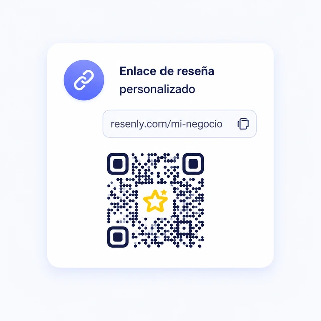Tarjeta con el QR y el enlace de reseña personalizado